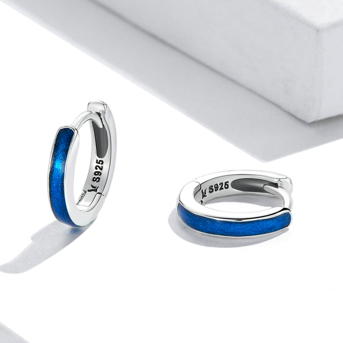 Hoop Earrings Classic Klein Blue 925 Silver