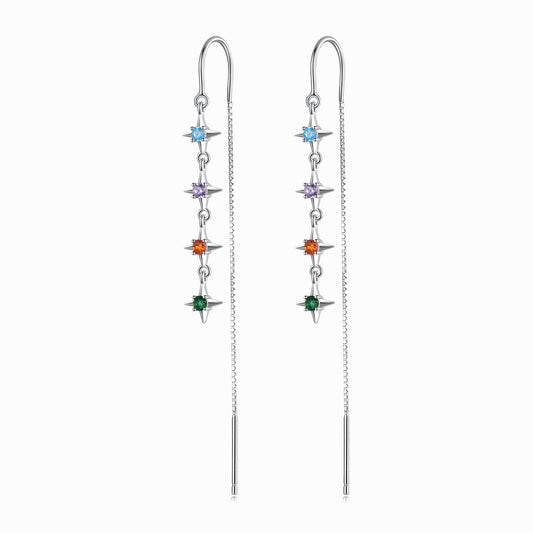 Boucles D'oreilles Pendantes Étoiles Colorées Pendentif Argent S925 Avec Zircons