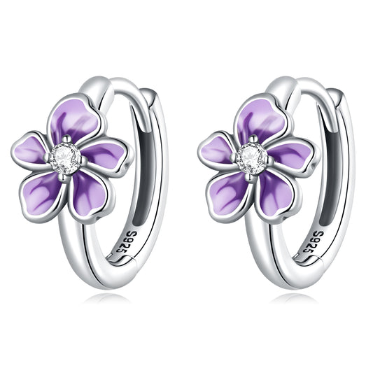 Hoop Earrings Purple Flower S925 Silver Inlaid Zircon