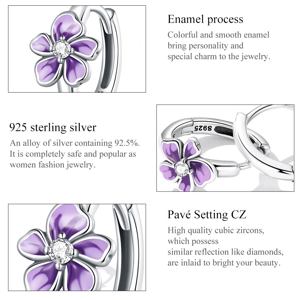 Hoop Earrings Purple Flower S925 Silver Inlaid Zircon