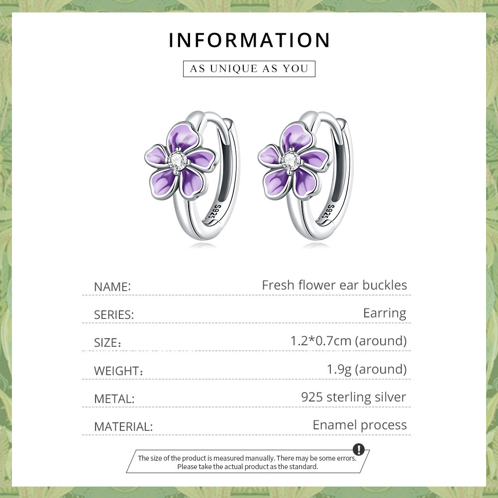 Boucles d'oreilles créoles fleur violette argent S925 incrusté de Zircon