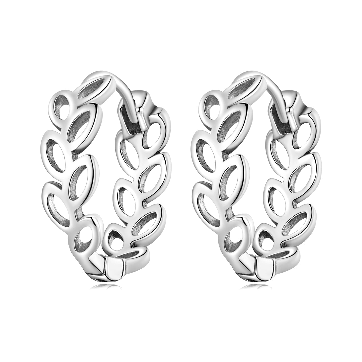 Boucles d'Oreilles Créoles Classique Feuilles Ajourées S925