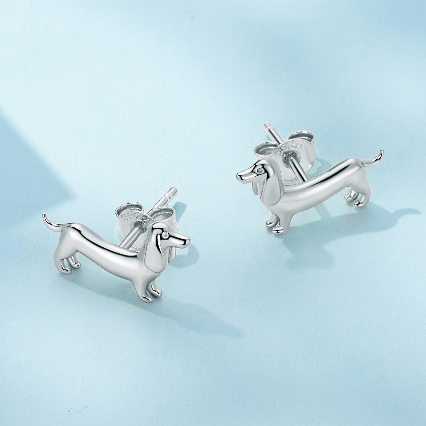 Stud Earrings Dachshund Dog S925 Silver 4 Colors