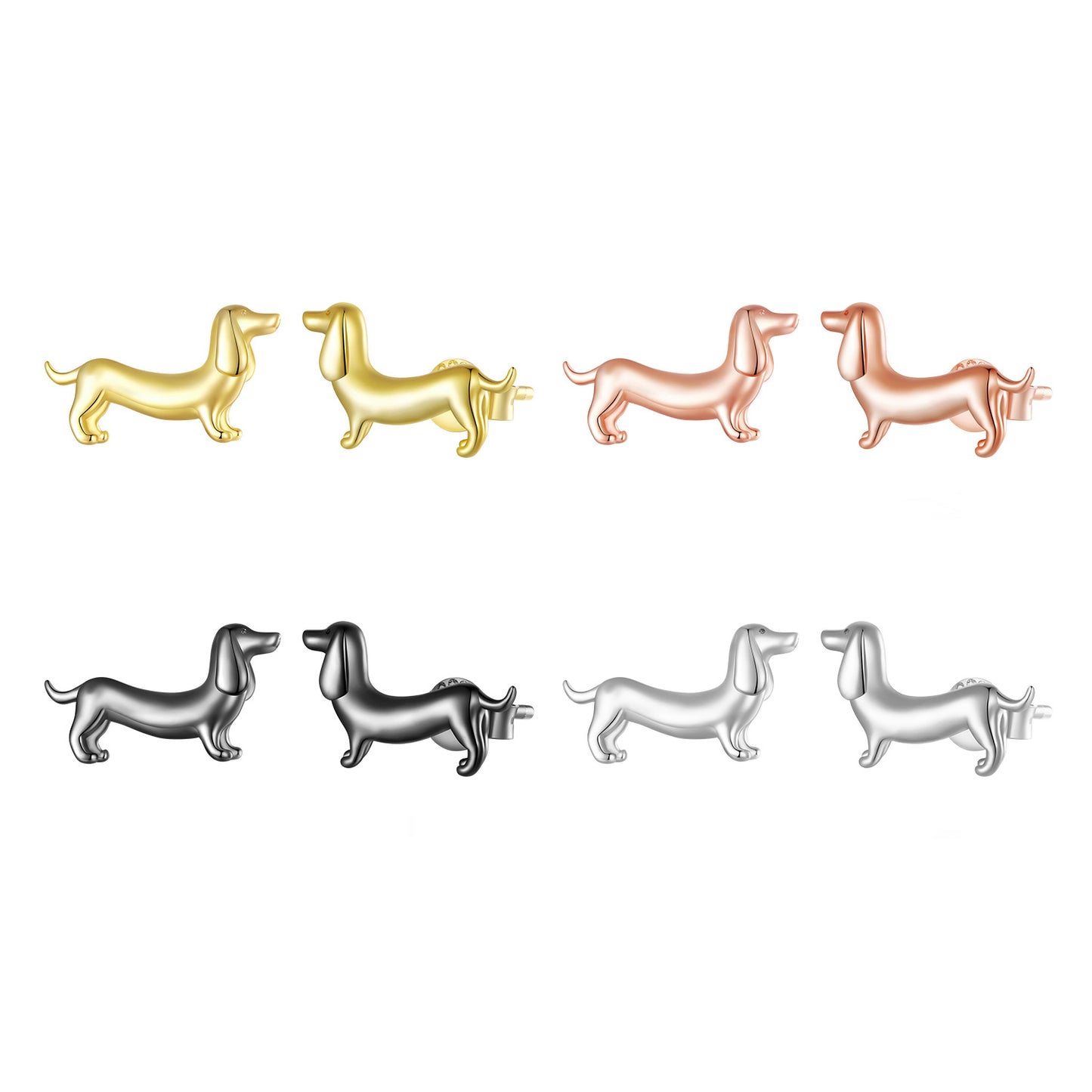 Stud Earrings Dachshund Dog S925 Silver 4 Colors