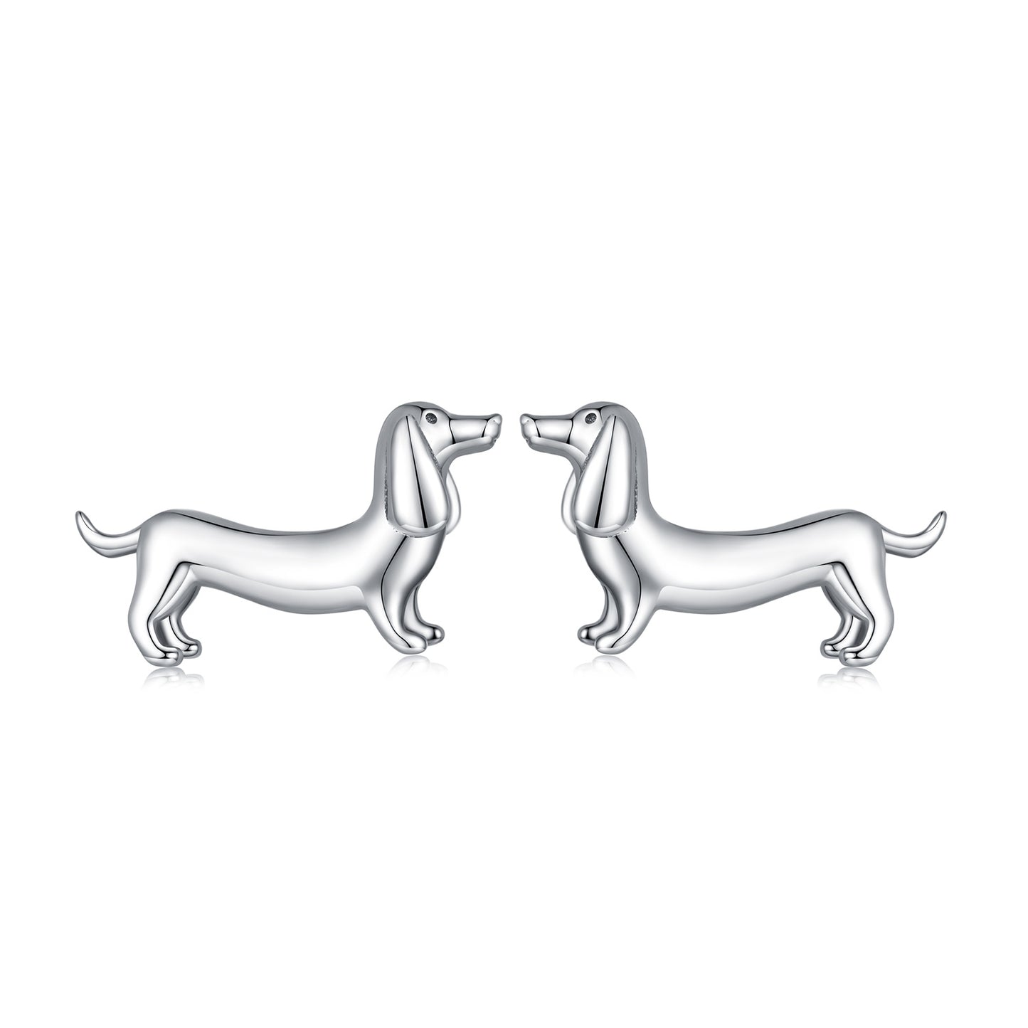 Stud Earrings Dachshund Dog S925 Silver 4 Colors