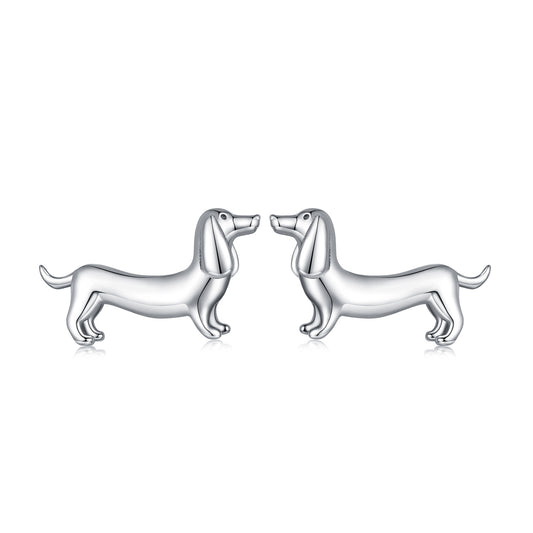 Stud Earrings Dachshund Dog S925 Silver 4 Colors