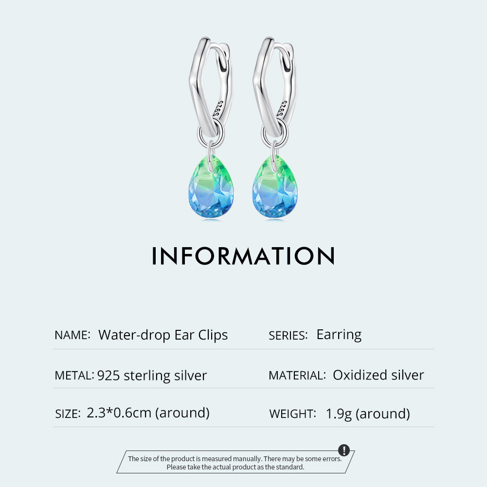 Boucles D'Oreilles Pendantes Pierre Dégradée Bleu-Vert Argent 925