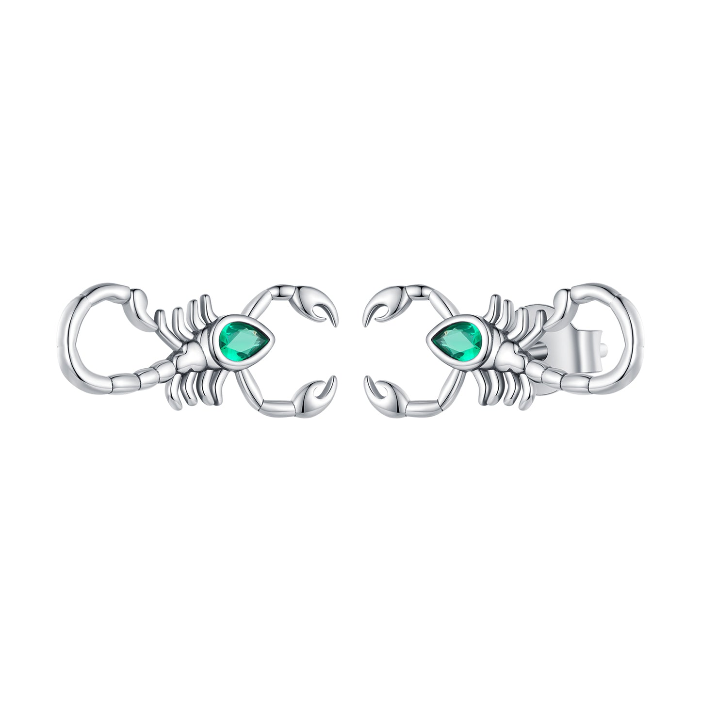 Stud Earrings Scorpion 925 Silver With Green Zircon