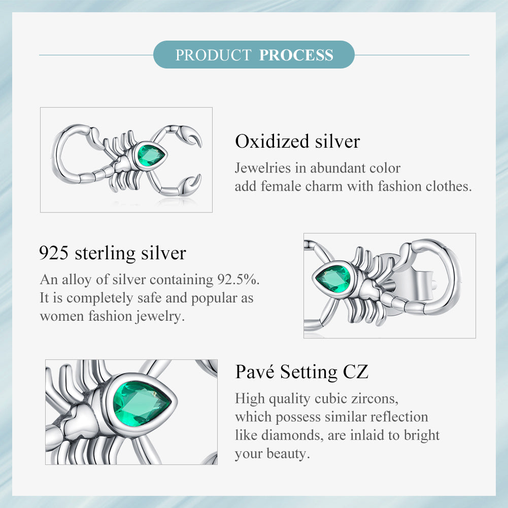 Ohrstecker Skorpion aus 925er Silber mit grünem Zirkon