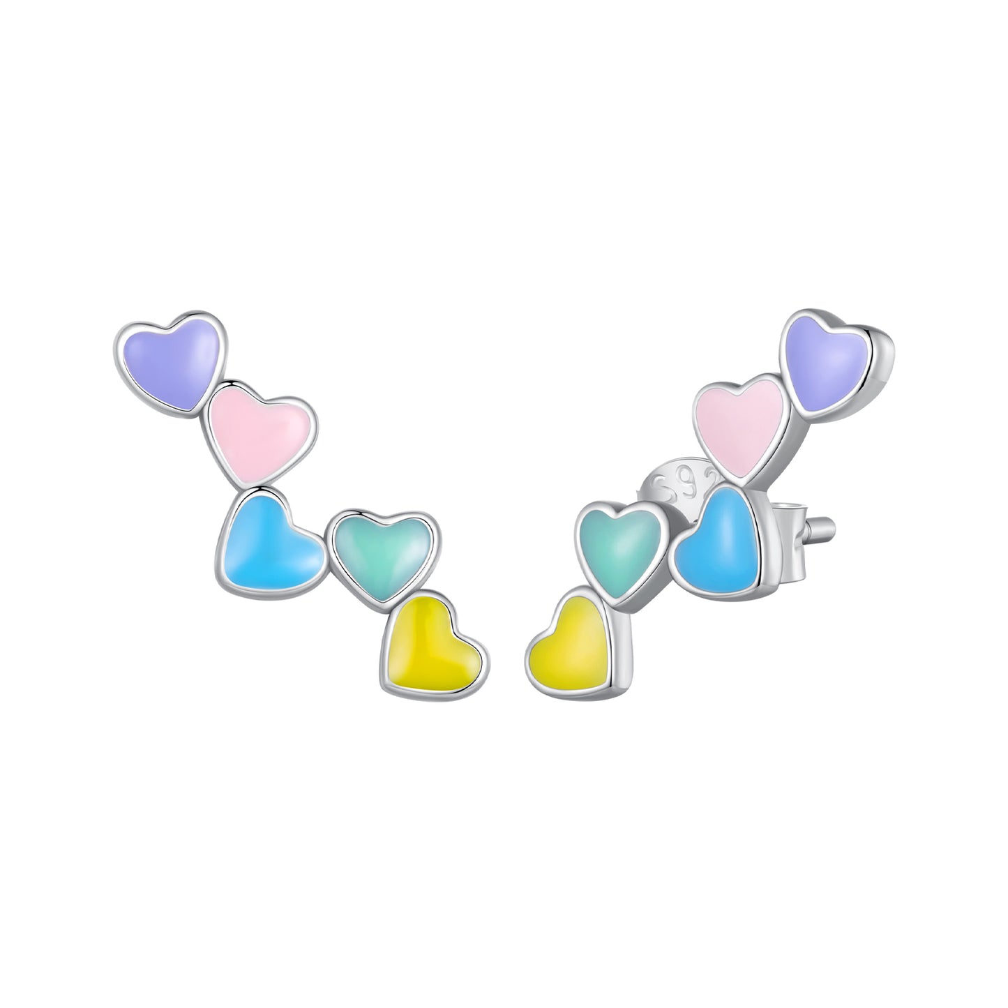 Boucles d'oreilles à tige coeurs colorés en argent S925