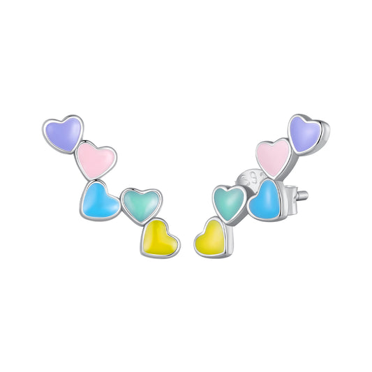 Boucles d'oreilles à tige coeurs colorés en argent S925