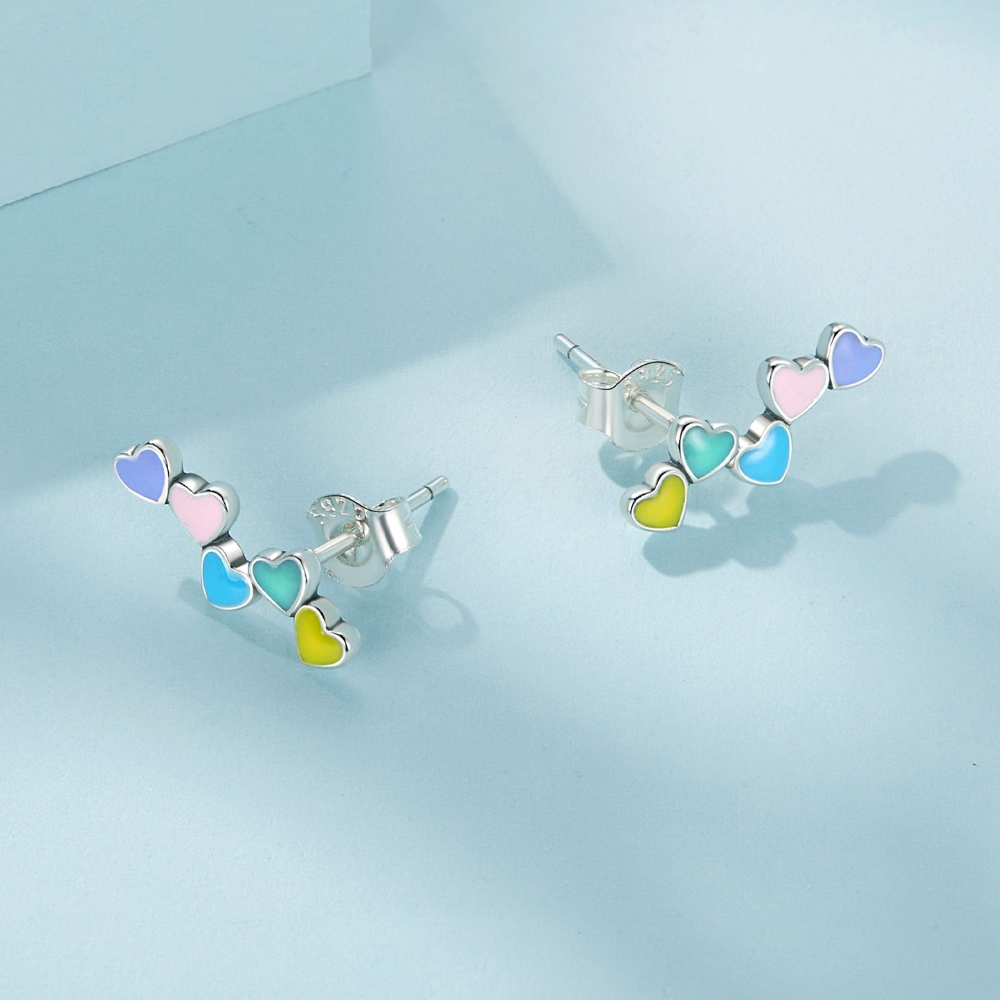 Stud Earrings Colorful Hearts S925 Silver