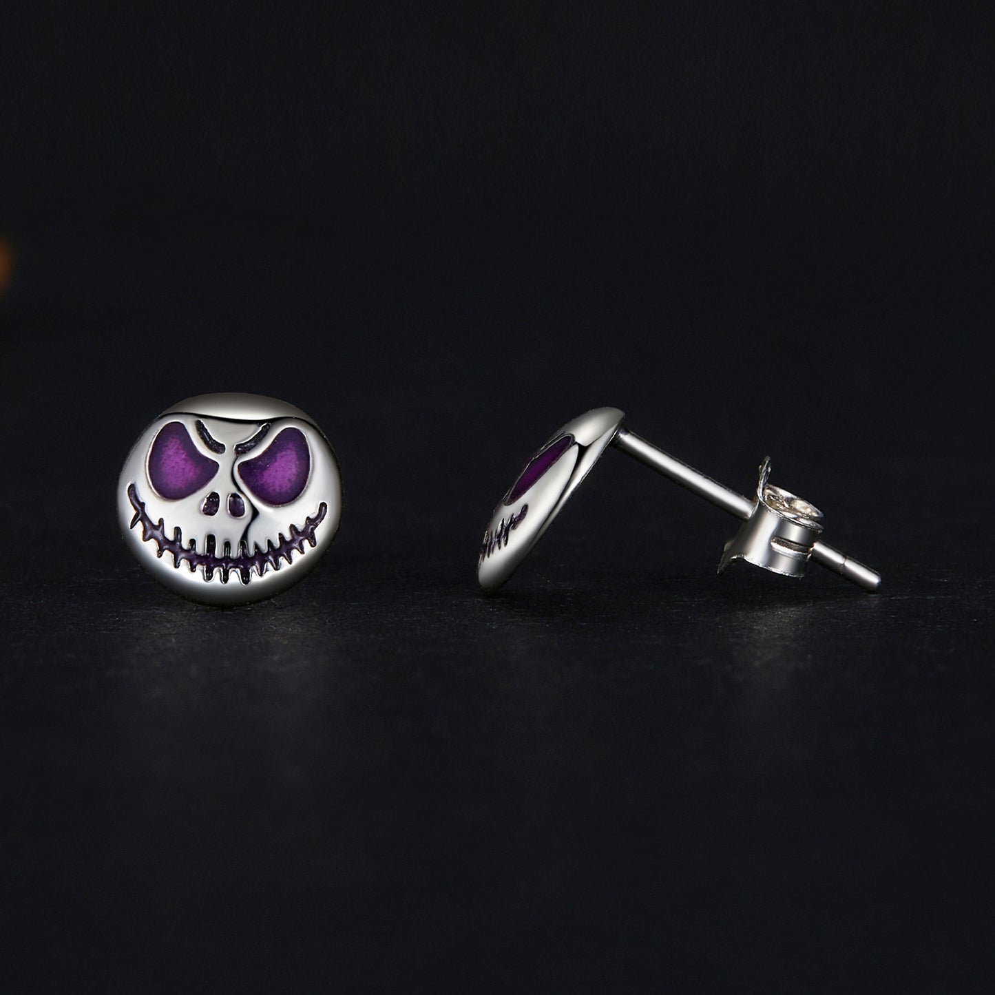 Stud Earrings Luminous Skull S925 Silver For Halloween With CZ Stone