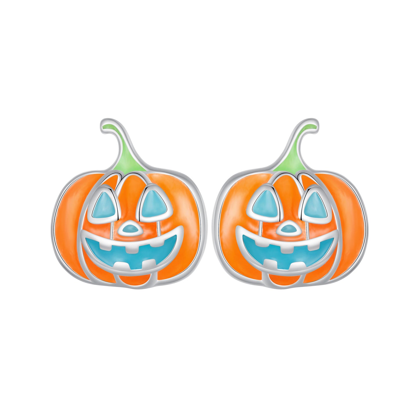 Stud Earrings Luminous Pumpkin S925 Silver For Halloween With CZ Stone