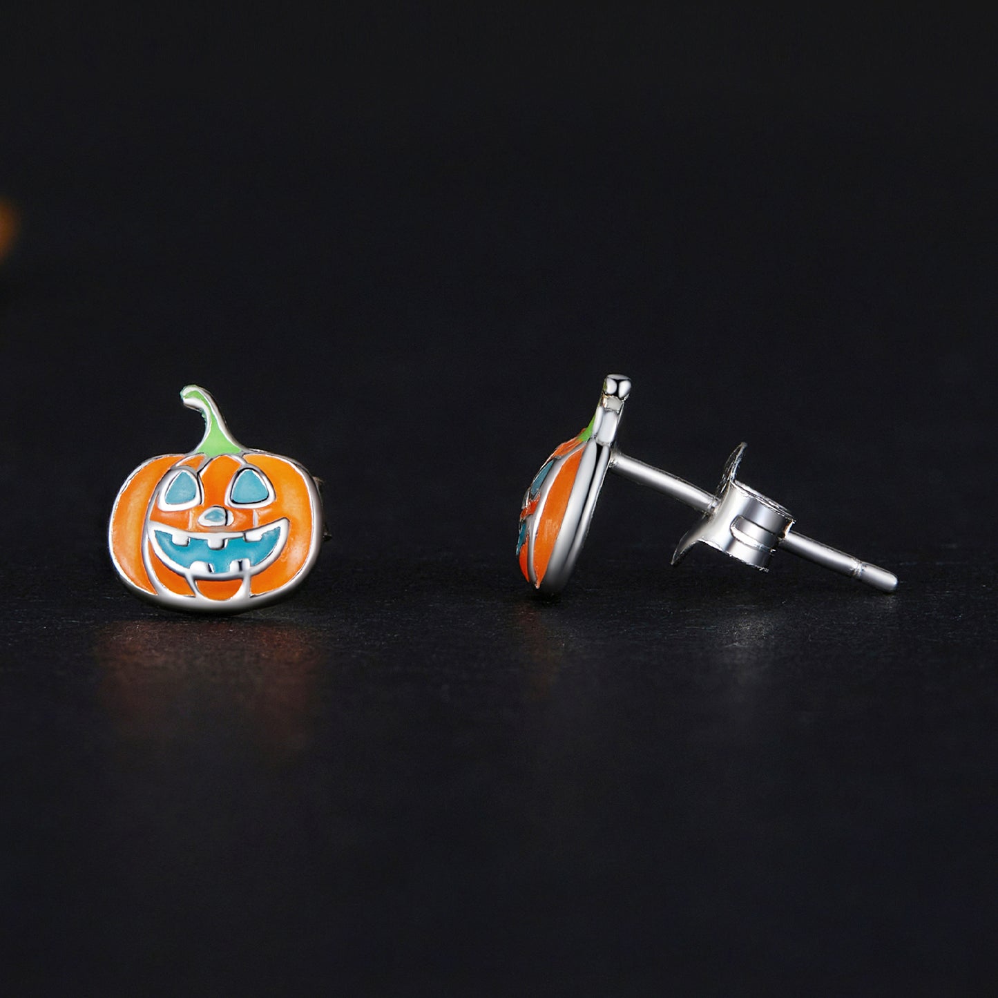 Stud Earrings Luminous Pumpkin S925 Silver For Halloween With CZ Stone