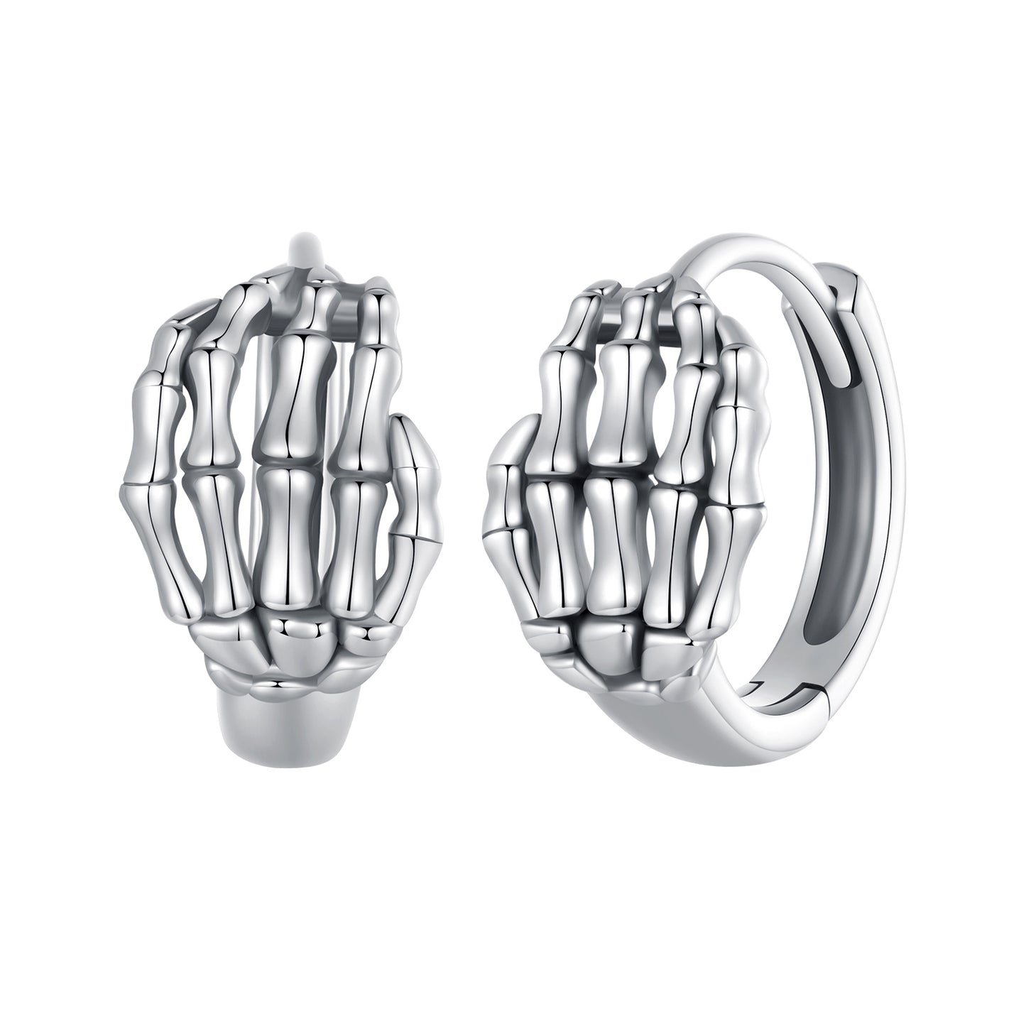 Boucles D'oreilles Créoles Crâne Mains Argent S925 Pour Halloween