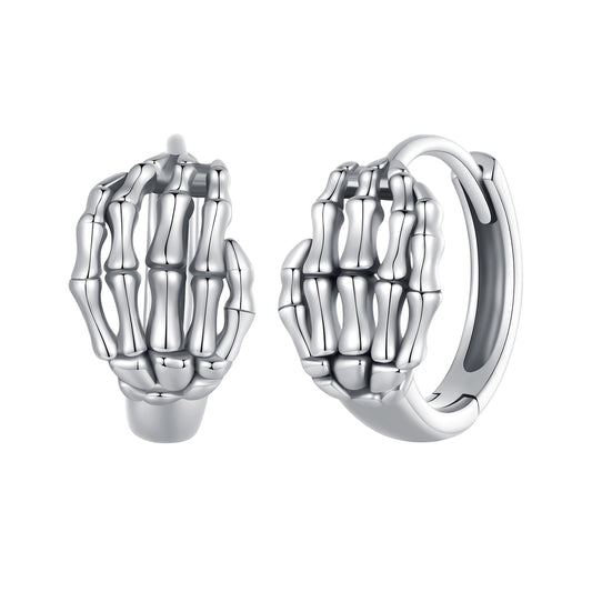 Boucles D'oreilles Créoles Crâne Mains Argent S925 Pour Halloween