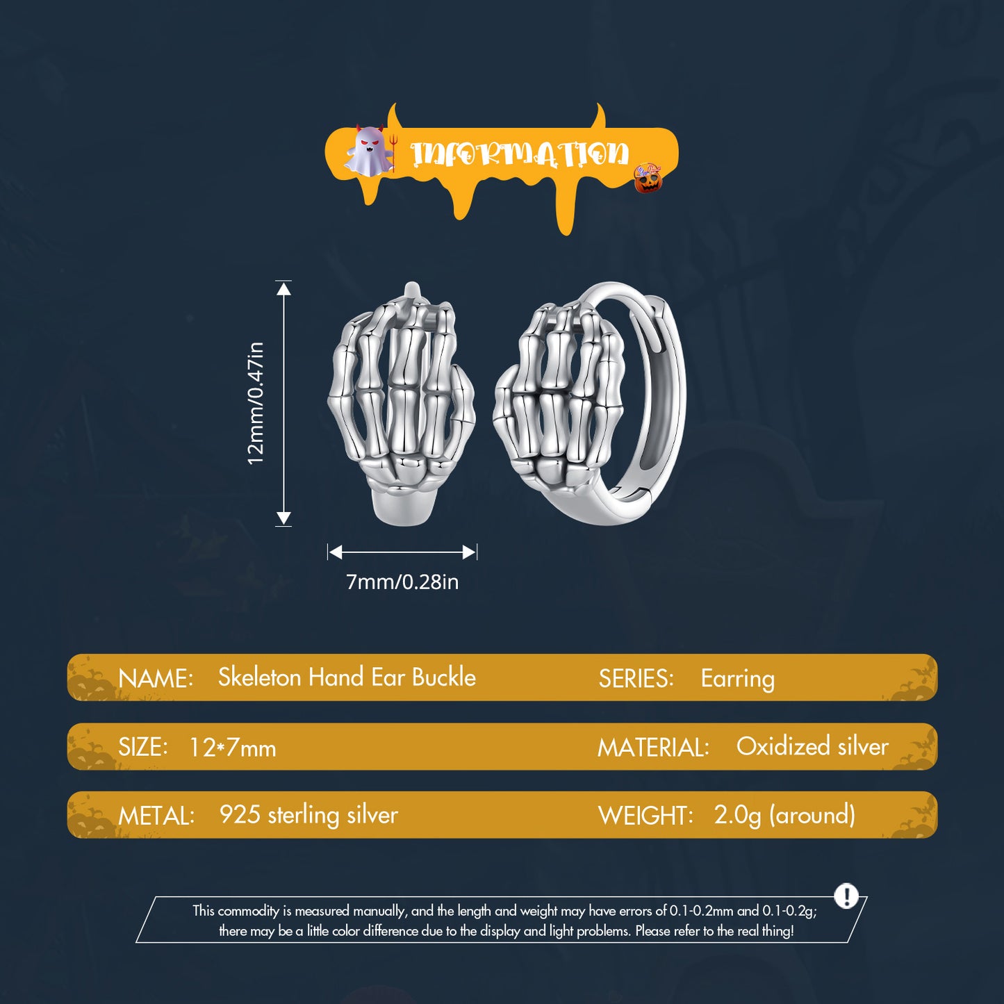 Creolen Totenkopf Hände S925 Silber für Halloween