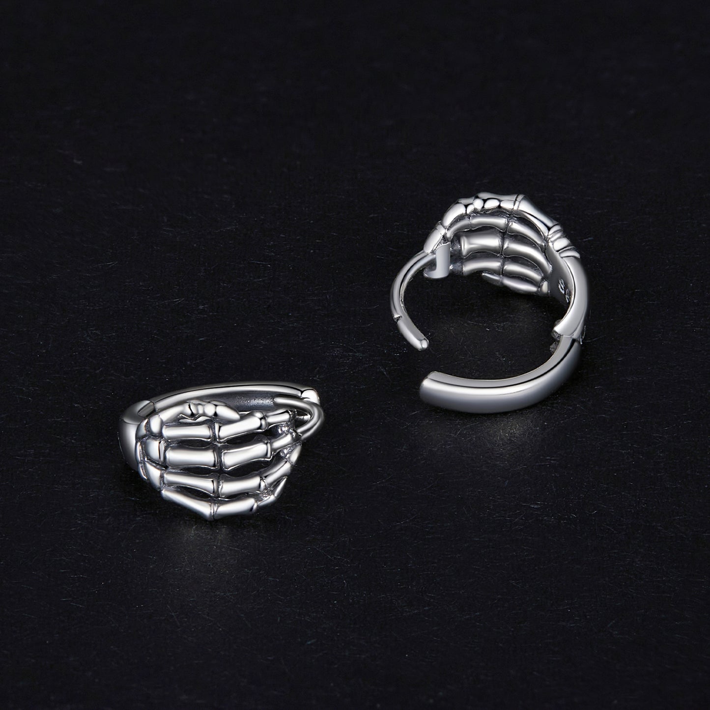 Boucles D'oreilles Créoles Crâne Mains Argent S925 Pour Halloween