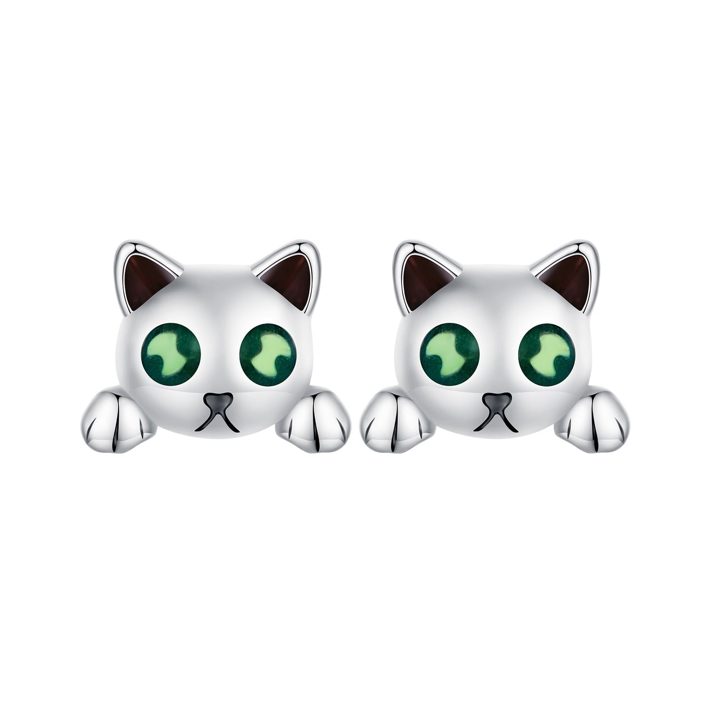 Stud Earrings Cute Luminous Cat S925 Silver