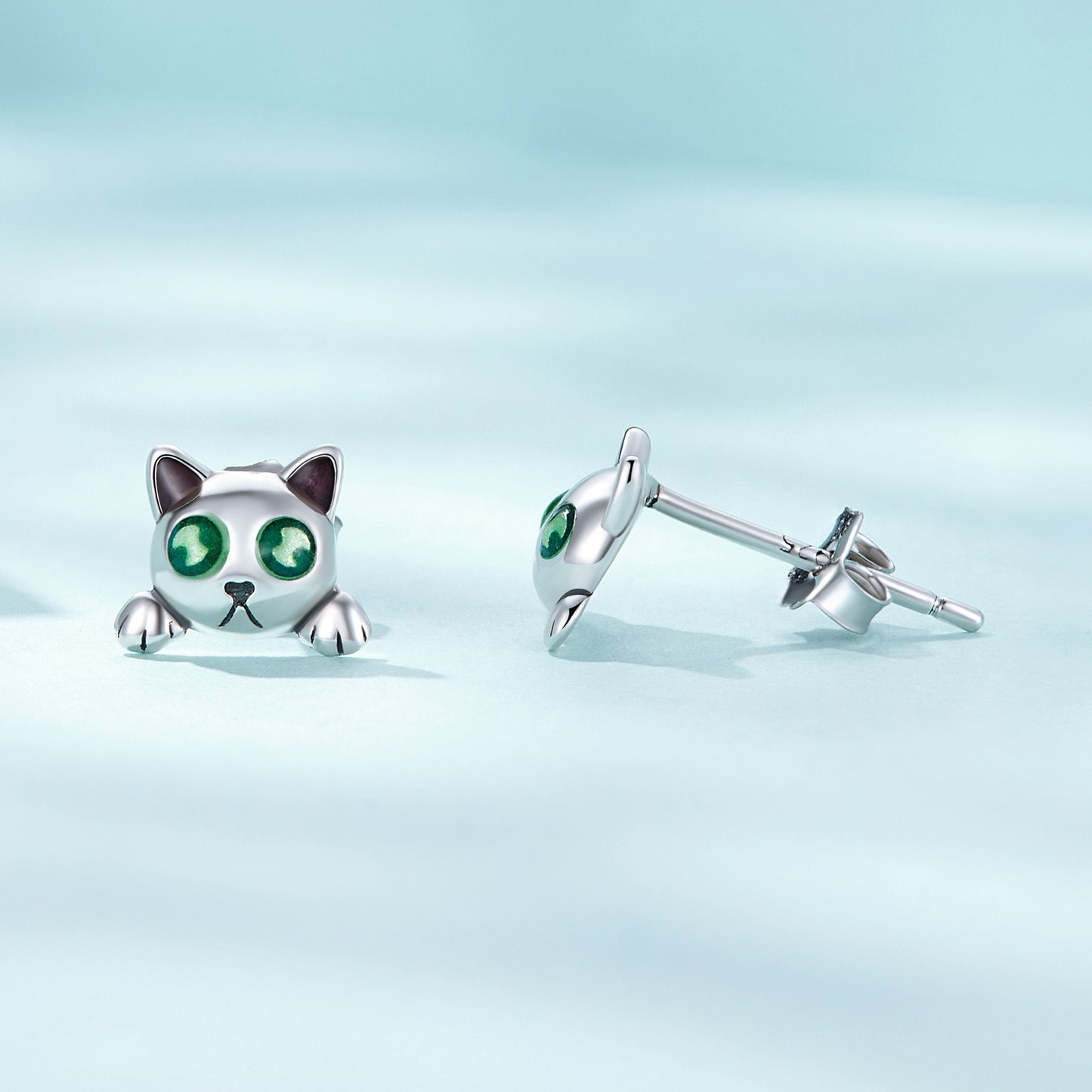 Stud Earrings Cute Luminous Cat S925 Silver