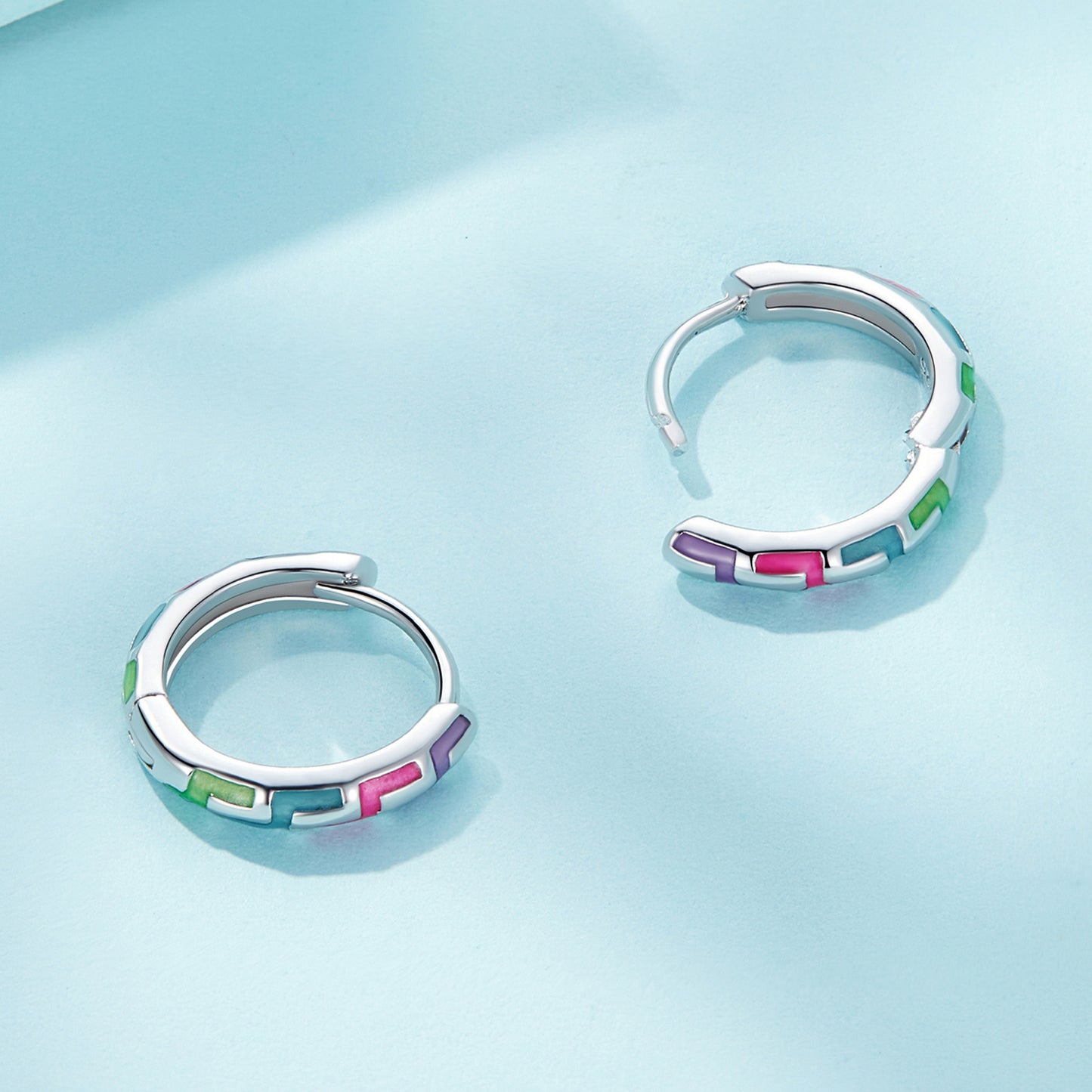 Hoop Earrings Colorful Circle Luminous S925 Silver