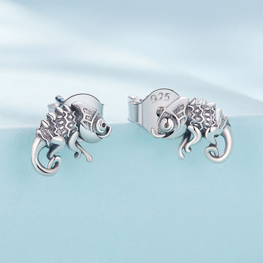 Stud Earrings Chameleon 925 Sterling Silver