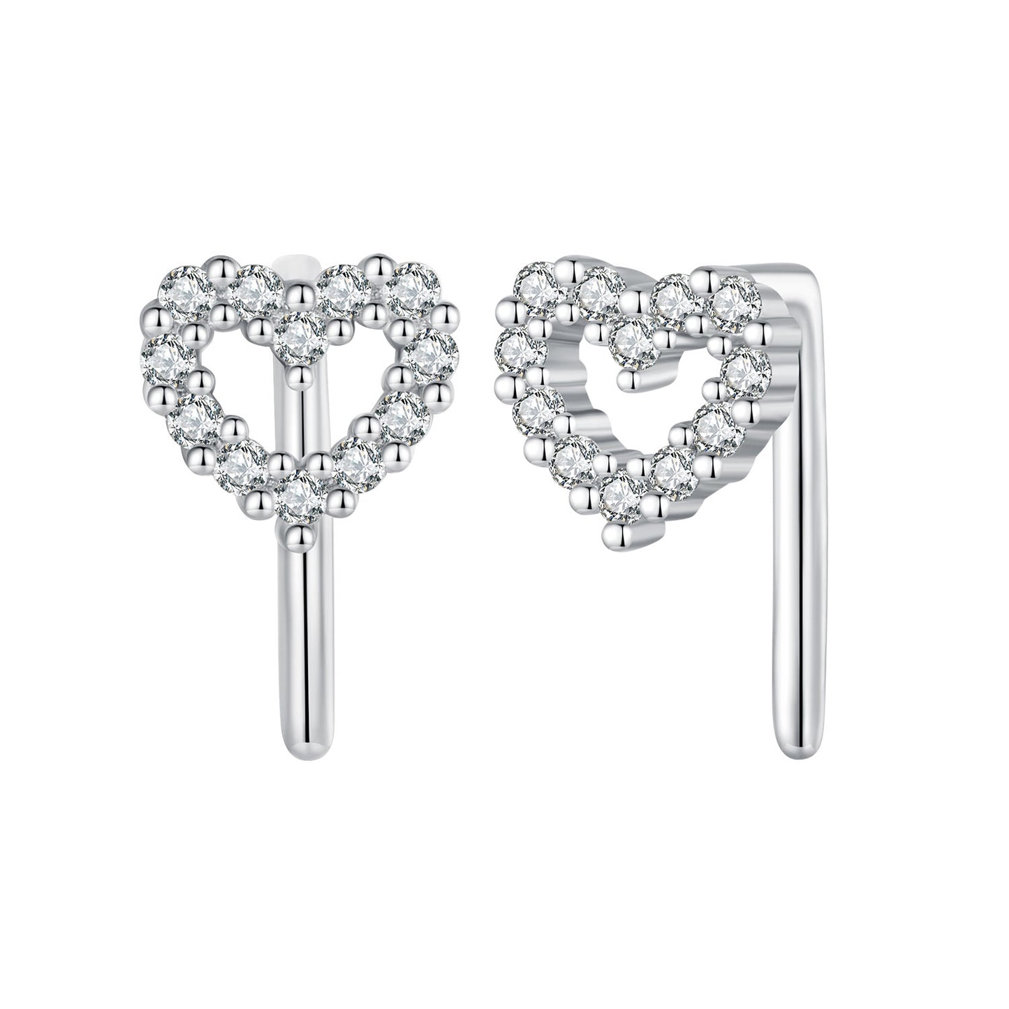 Stud Earrings Heart S925 Silver With White CZ Stones