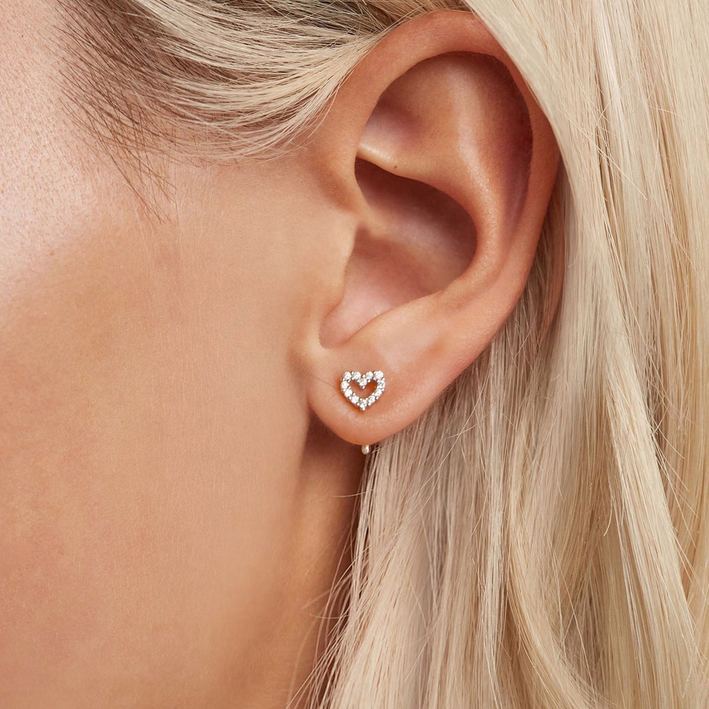 Stud Earrings Heart S925 Silver With White CZ Stones