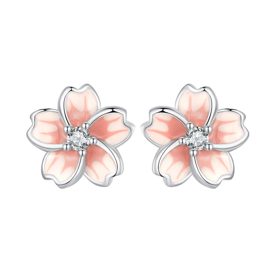 Stud Earrings Pink Cherry Blossoms S925 Silver