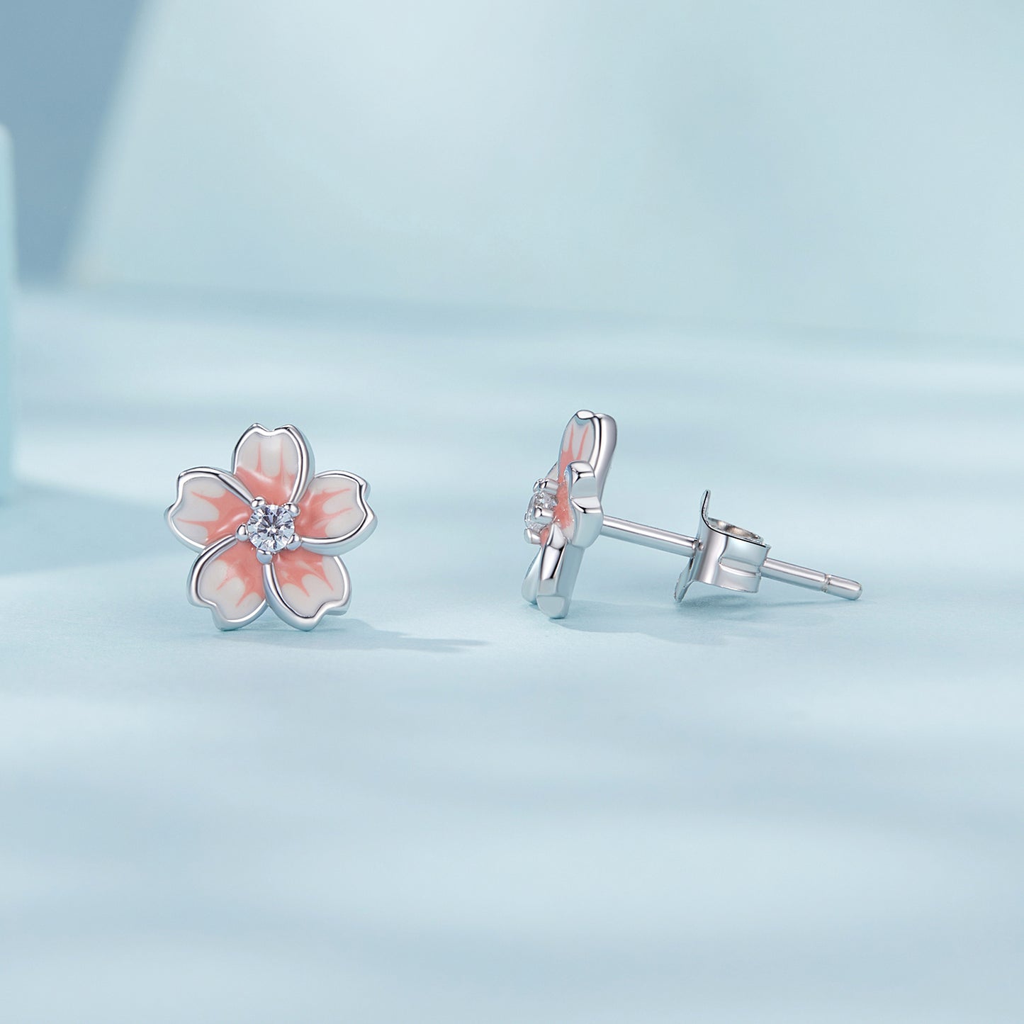 Stud Earrings Pink Cherry Blossoms S925 Silver