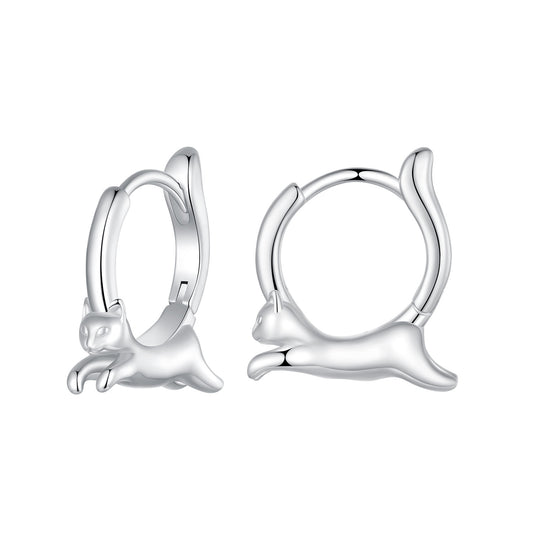 Hoop Earrings Cute Cat S925 Silver