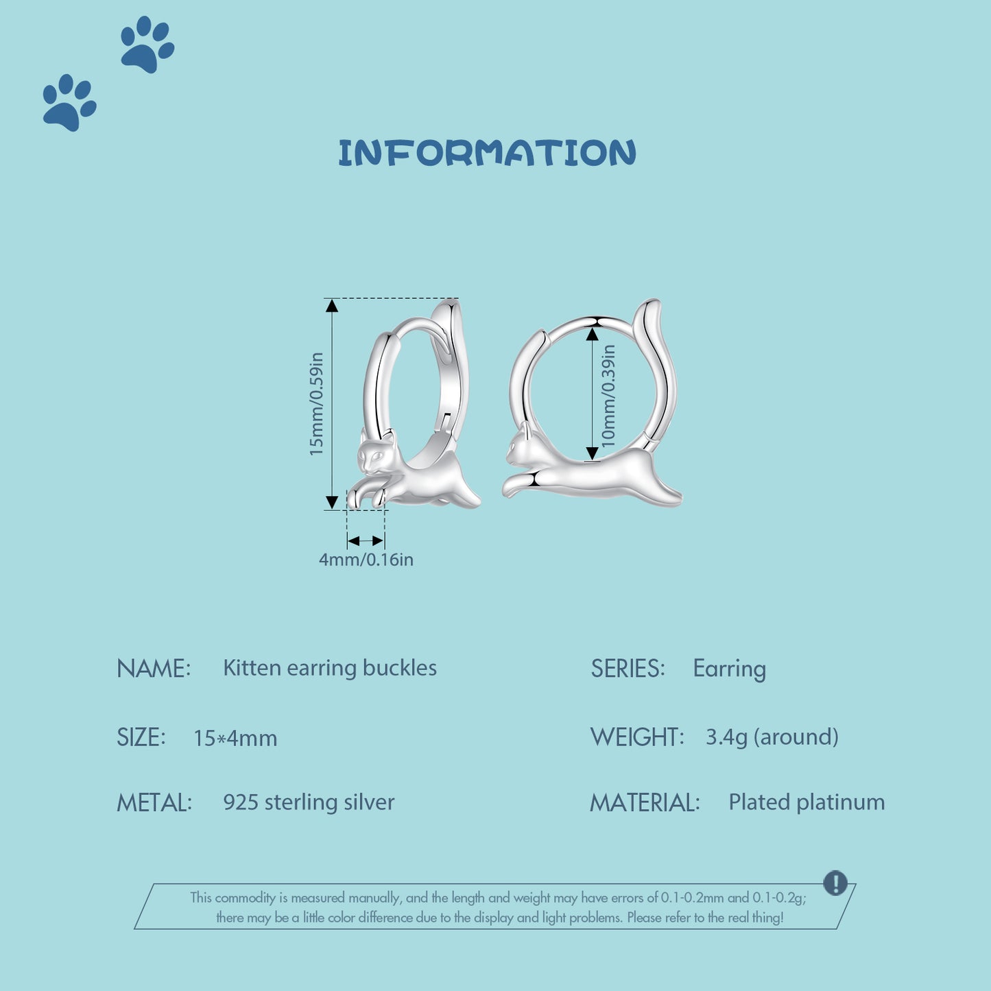 Hoop Earrings Cute Cat S925 Silver