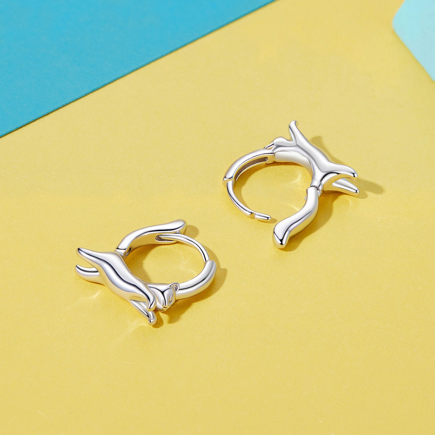 Hoop Earrings Cute Cat S925 Silver