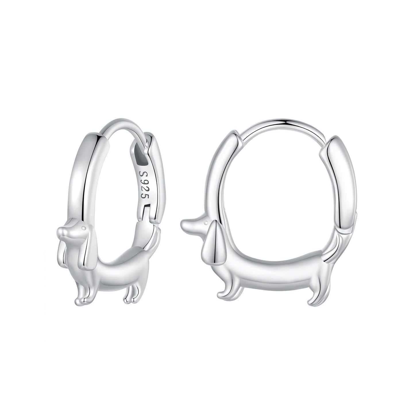 Hoop Earrings Cute Dachshund Dog S925 Silver