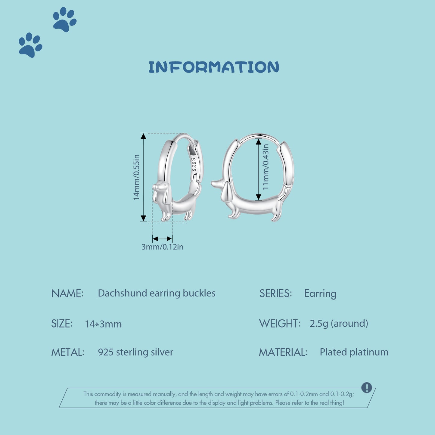 Hoop Earrings Cute Dachshund Dog S925 Silver