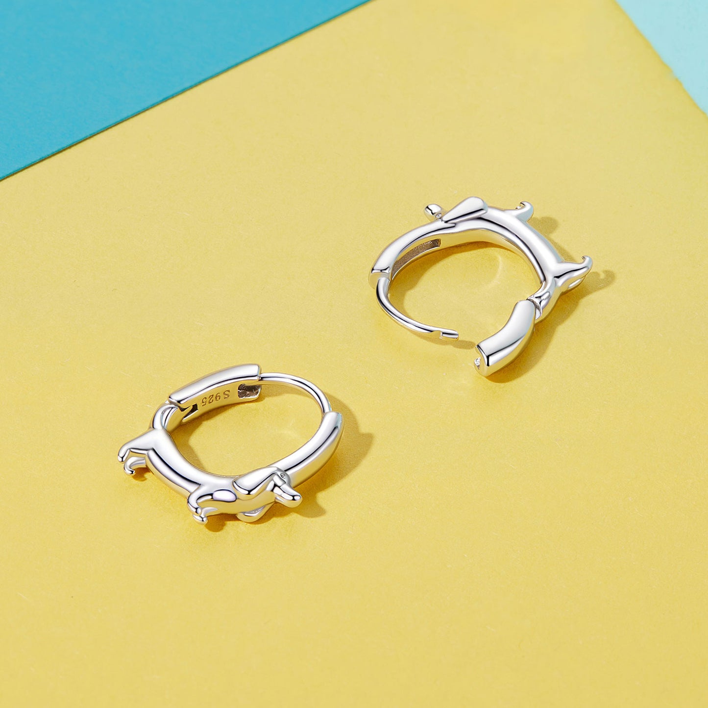 Hoop Earrings Cute Dachshund Dog S925 Silver