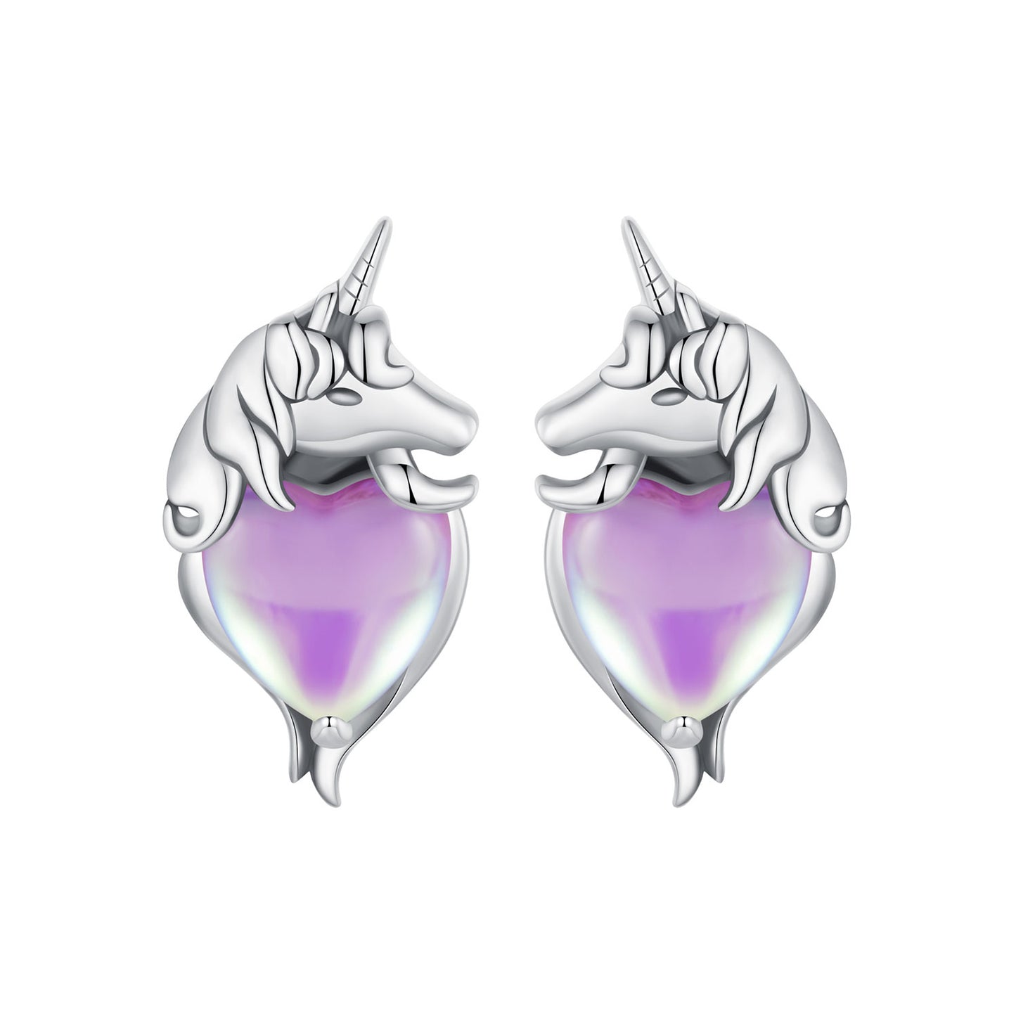 Stud Earrings Elegant Unicorn with Heart S925 Silver