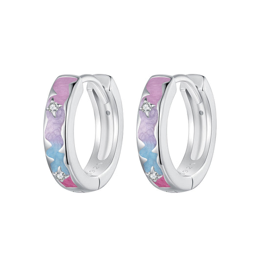 Hoop Earrings Colorful Dreamy Galaxy S925 Silver