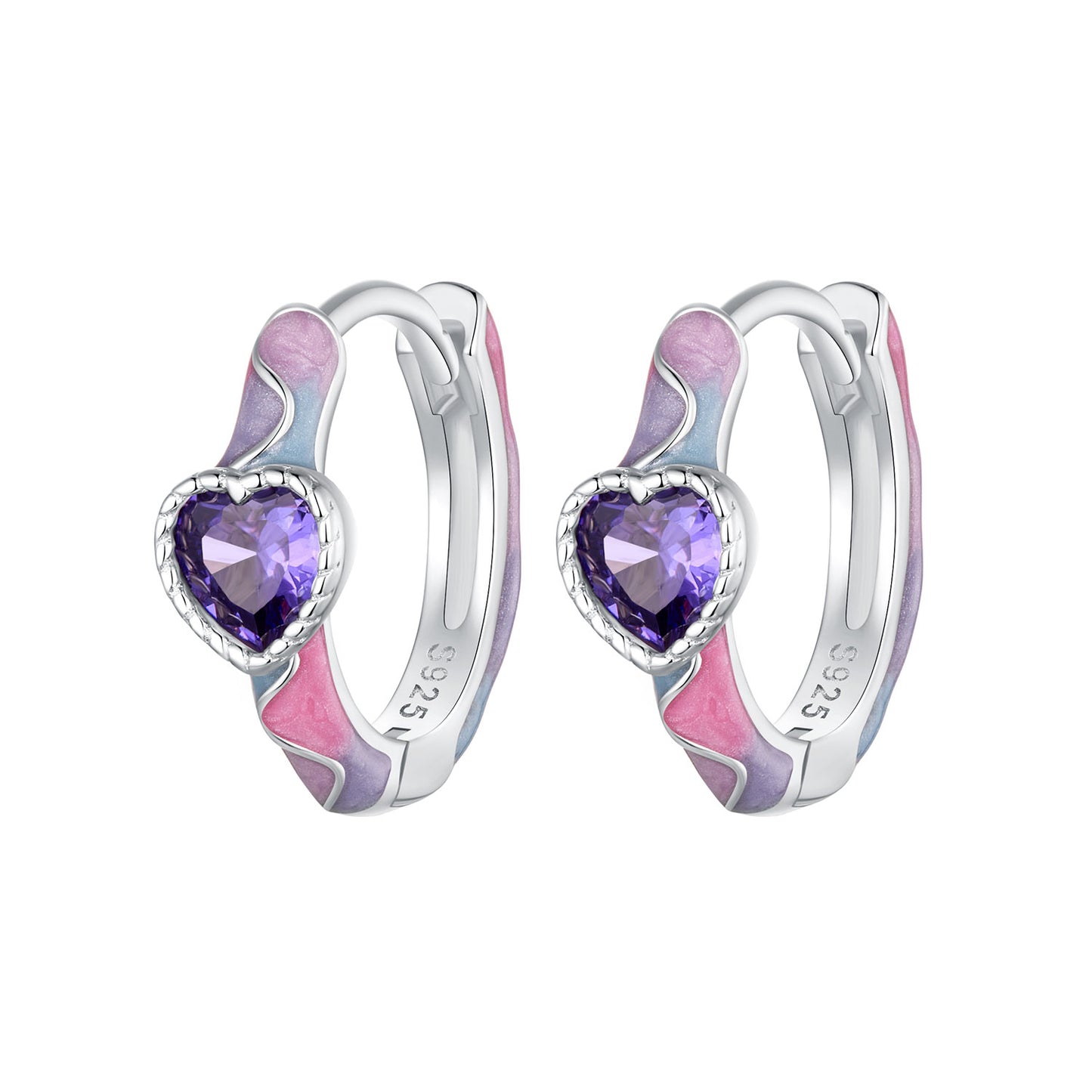 Hoop Earrings Colorful Galaxy With Heart S925 Silver