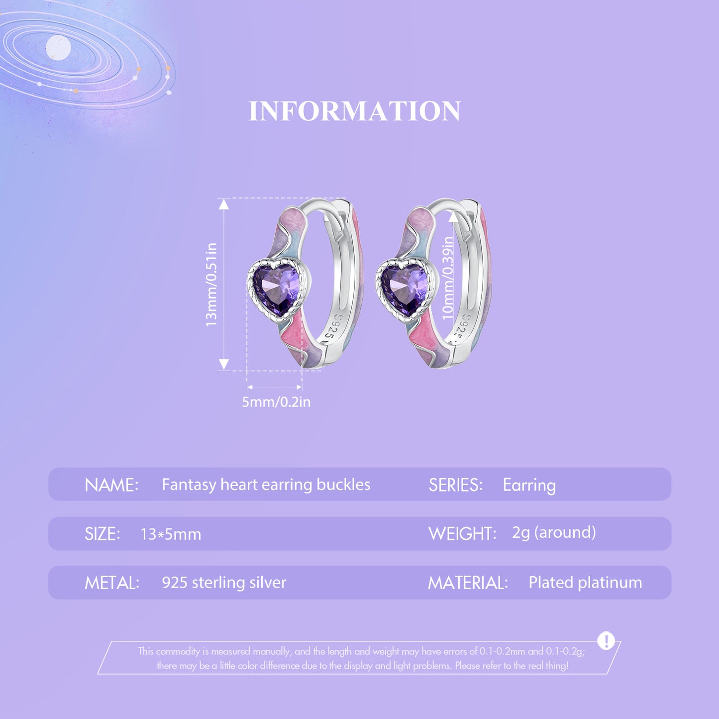 Hoop Earrings Colorful Galaxy With Heart S925 Silver