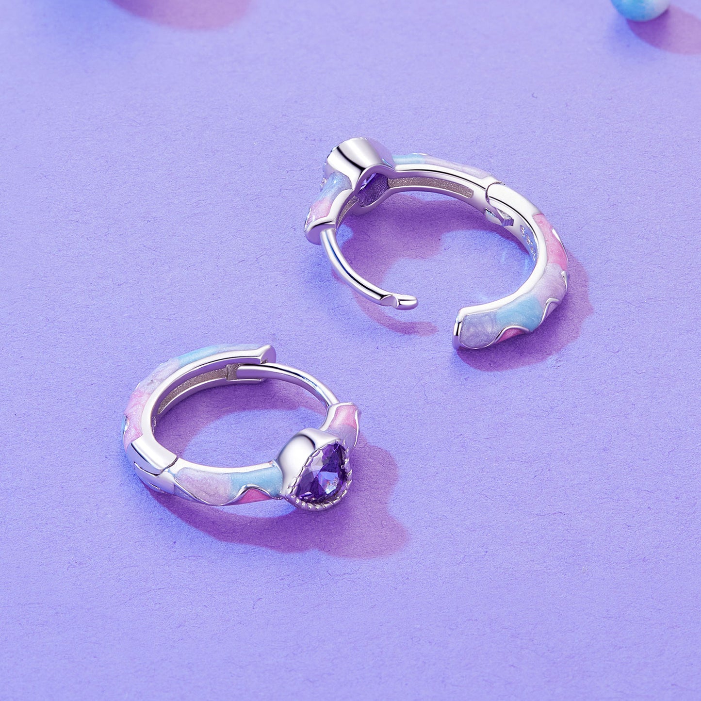 Hoop Earrings Colorful Galaxy With Heart S925 Silver