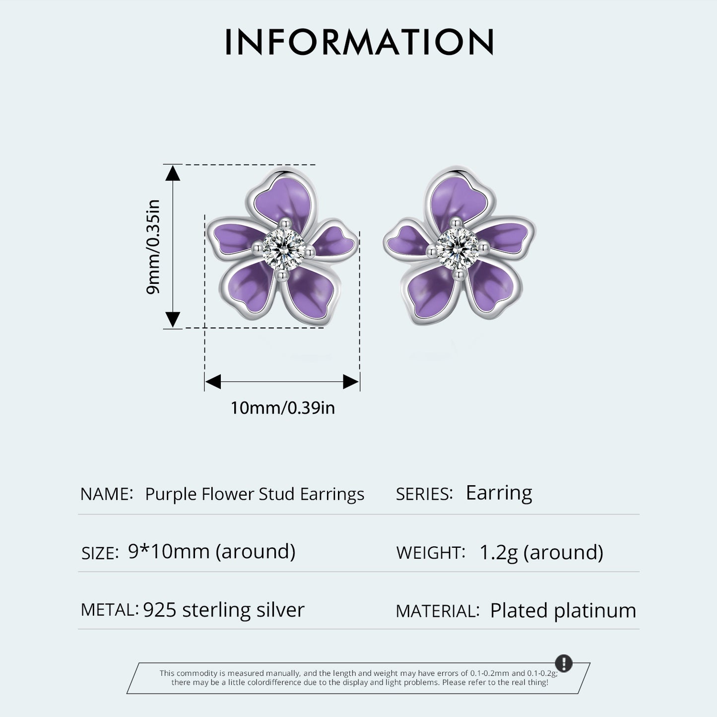 Stud Earrings Purple Flower S925 Silver With CZ Stone