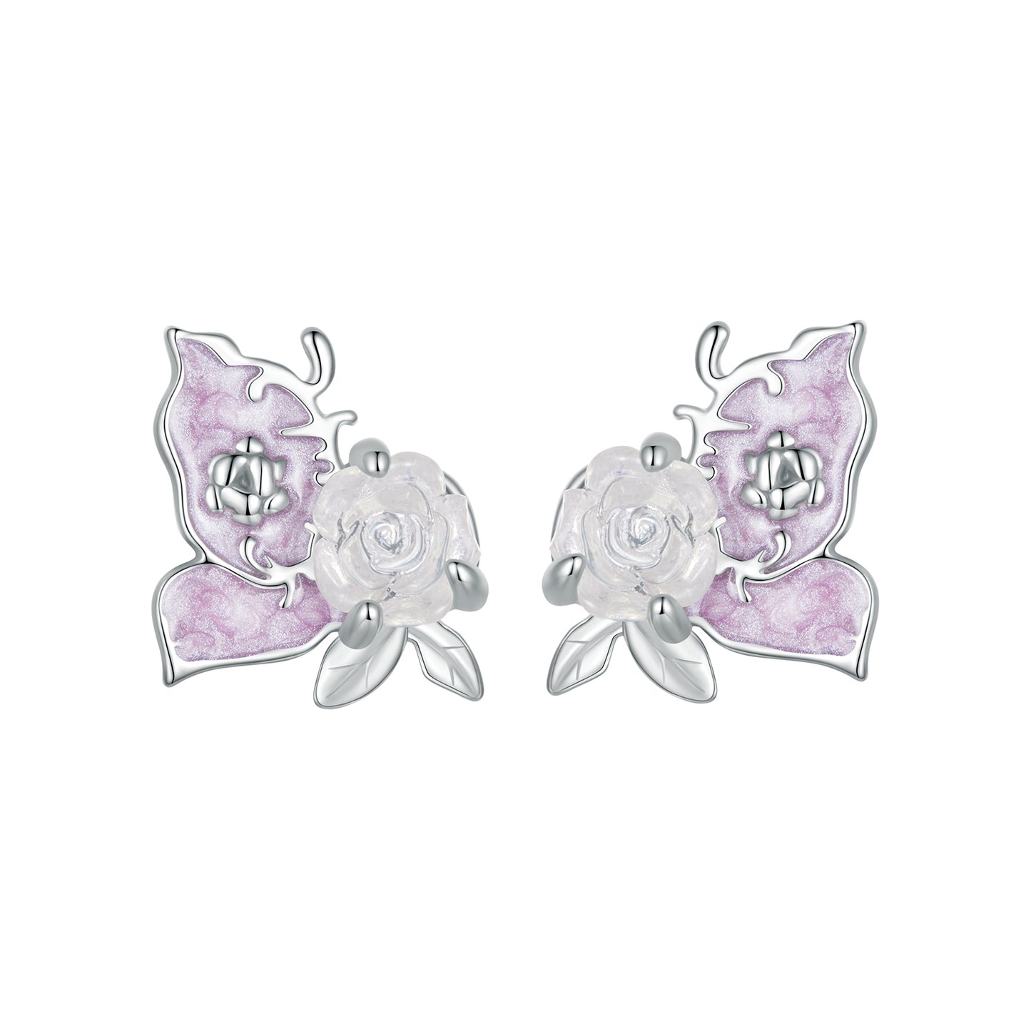 Stud Earrings Rose Butterfly Purple UV Color Change S925 Silver