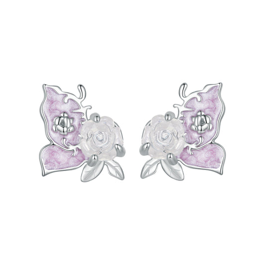 Stud Earrings Rose Butterfly Purple UV Color Change S925 Silver