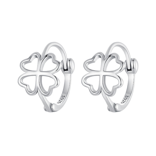 Hoop Earrings Lucky Four-Leaf Clover Openwork S925 Silver