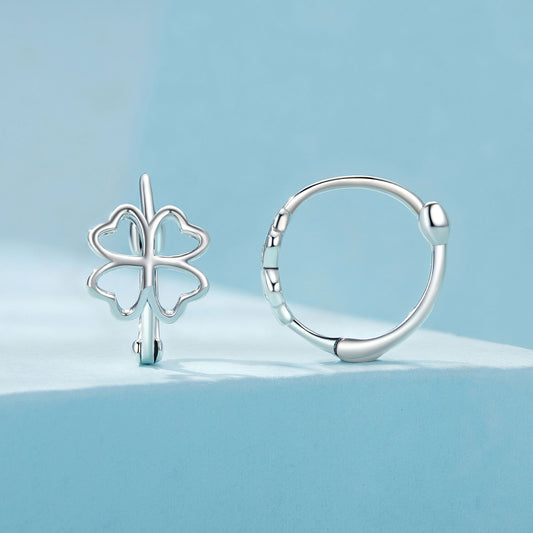 Hoop Earrings Lucky Four-Leaf Clover Openwork S925 Silver