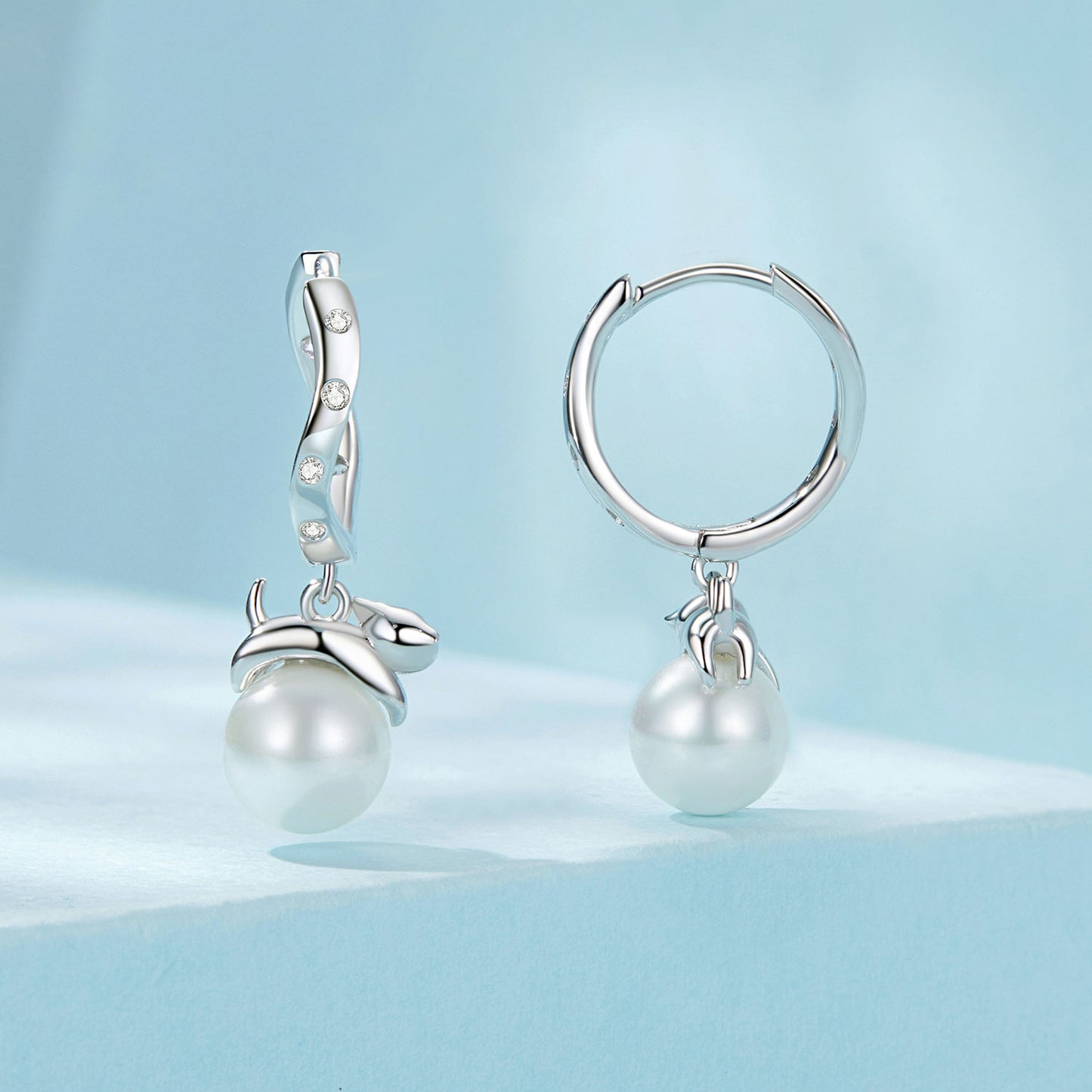 Drop Earrings Lazy Cat On Pearl S925 Silver