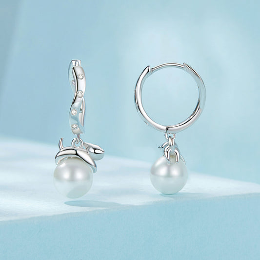 Drop Earrings Lazy Cat On Pearl S925 Silver