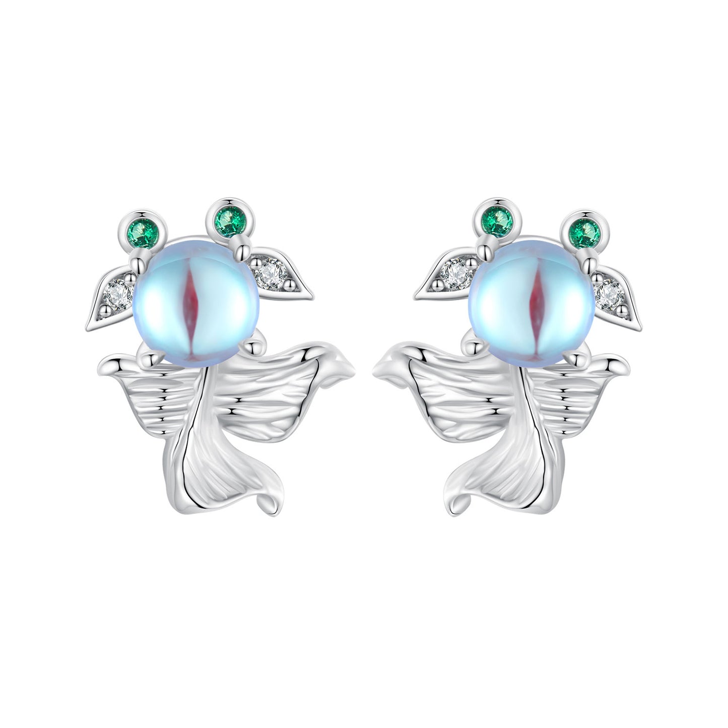 Stud Earrings Small Goldfish S925 Silver With Moonstone CZ Stones